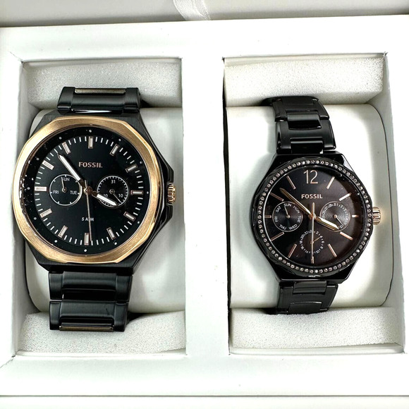Fossil His and Her Multifunction Black Rose gold Day & Date Watch BQ2645SET - Picture 3 of 13